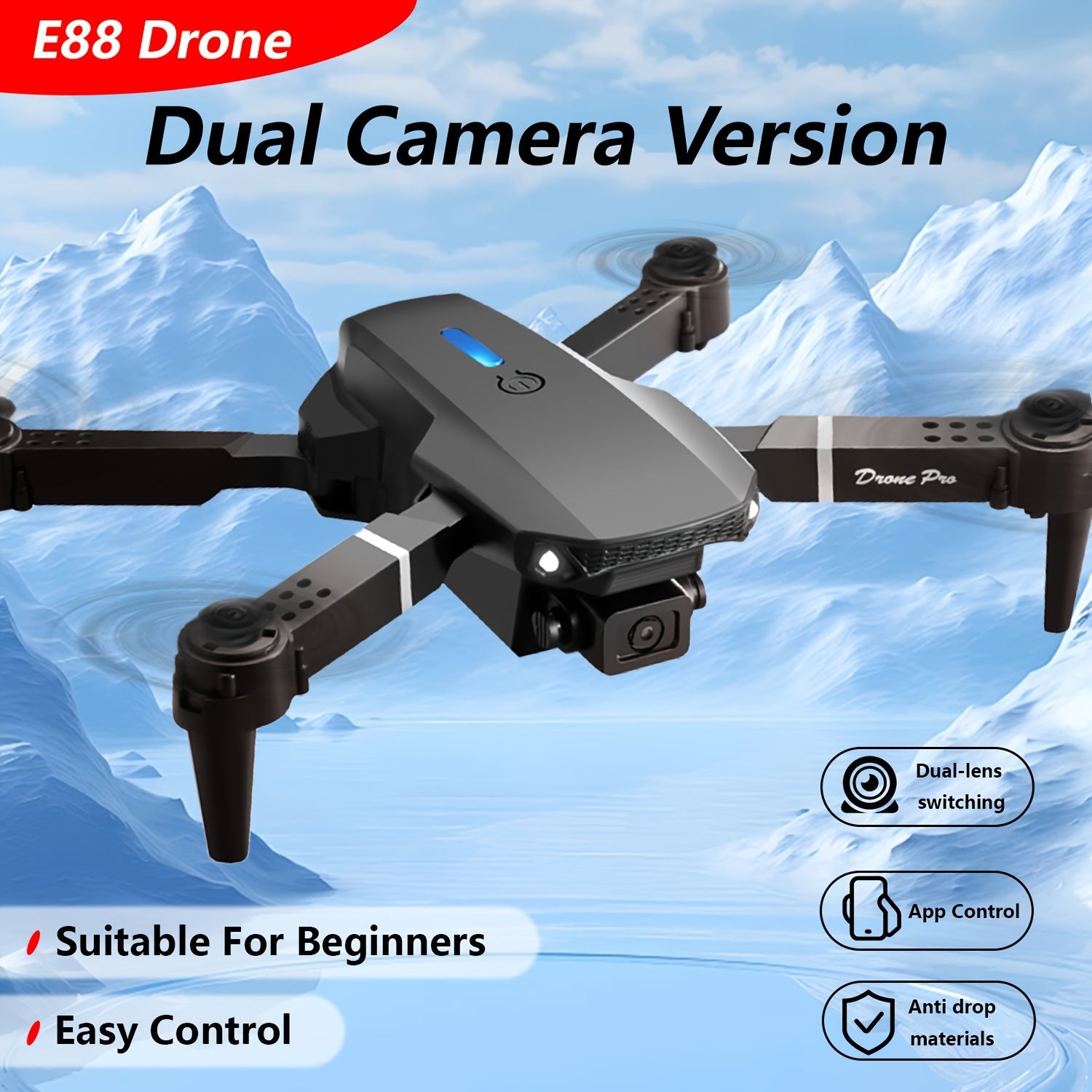 [E88 Drone] E88 Drone with HD Dual Cameras, Single Battery, One-Key Return, WiFi Connectivity, Aerial Photography Drone, Quadcopter Remote Control Drone, Christmas Halloween Thanksgiving Gift