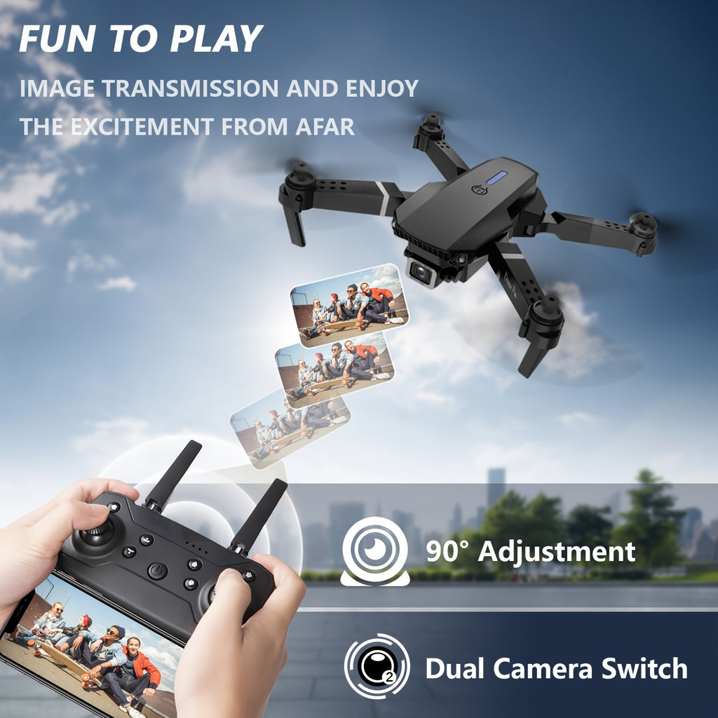 [E88 Drone] E88 Drone with HD Dual Cameras, Single Battery, One-Key Return, WiFi Connectivity, Aerial Photography Drone, Quadcopter Remote Control Drone, Christmas Halloween Thanksgiving Gift
