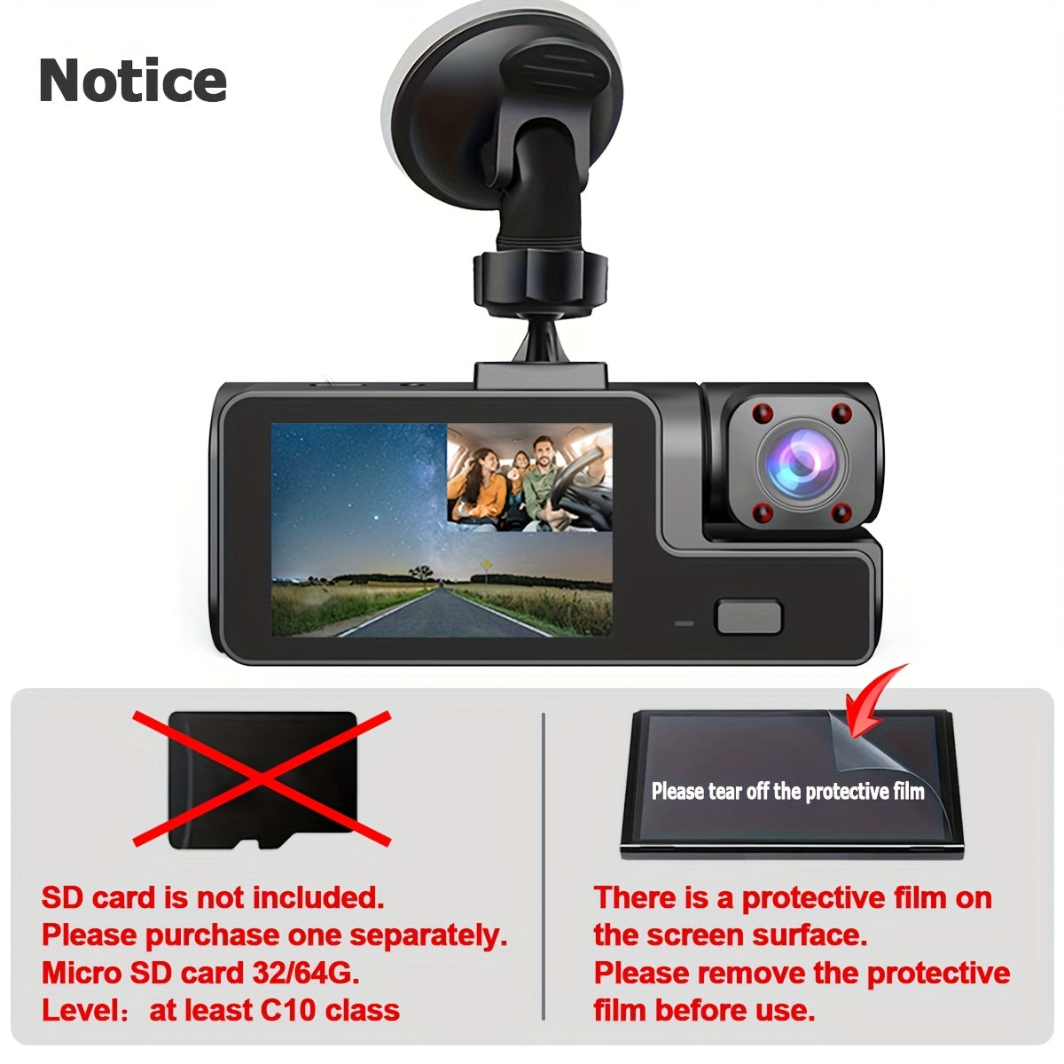 HD 1080P Front & Interior Dash Cam – Compact Car DVR with 170° Wide-Angle Lens, Night Vision, 24-Hour Parking Monitor, Loop Recording, G-Sensor – SD Card Not Included.