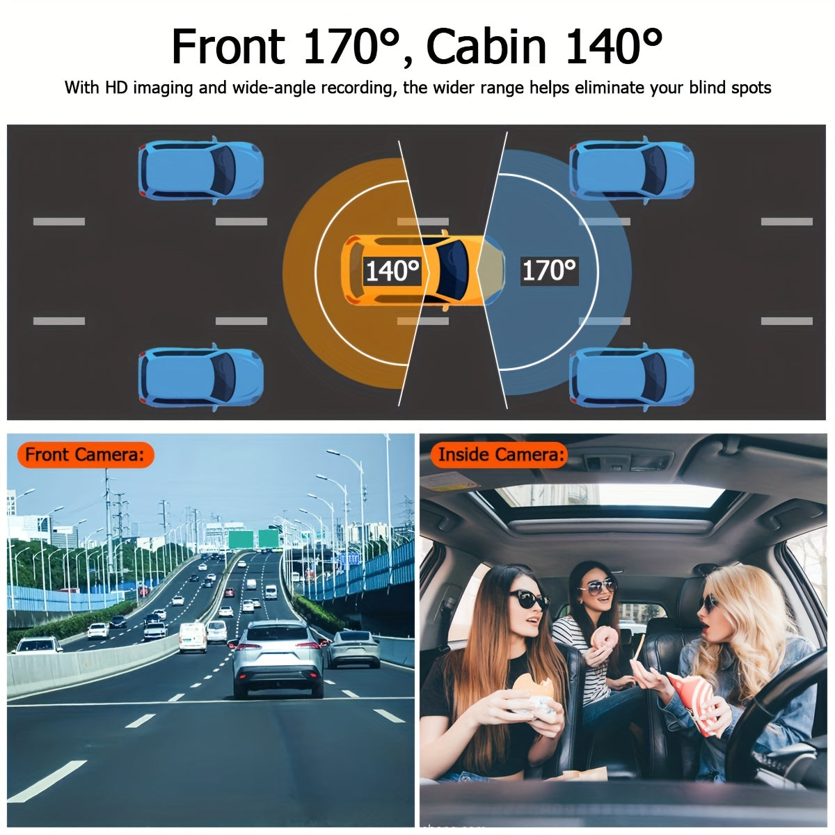 HD 1080P Front & Interior Dash Cam – Compact Car DVR with 170° Wide-Angle Lens, Night Vision, 24-Hour Parking Monitor, Loop Recording, G-Sensor – SD Card Not Included.