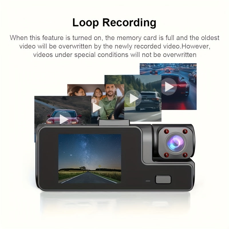 HD 1080P Front & Interior Dash Cam – Compact Car DVR with 170° Wide-Angle Lens, Night Vision, 24-Hour Parking Monitor, Loop Recording, G-Sensor – SD Card Not Included.