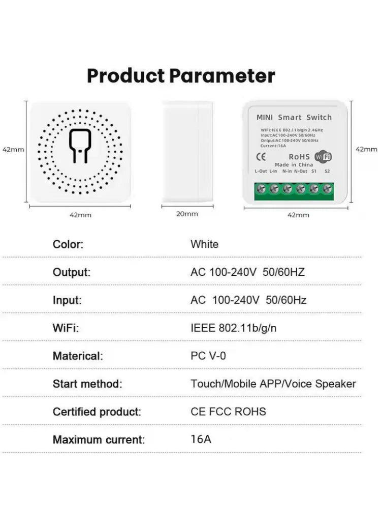 Tuya 16A MINI Wifi Switch DIY 1-way Remote Control Timer Relay Automation For Smart Life Work With Alexa Google Home Alice