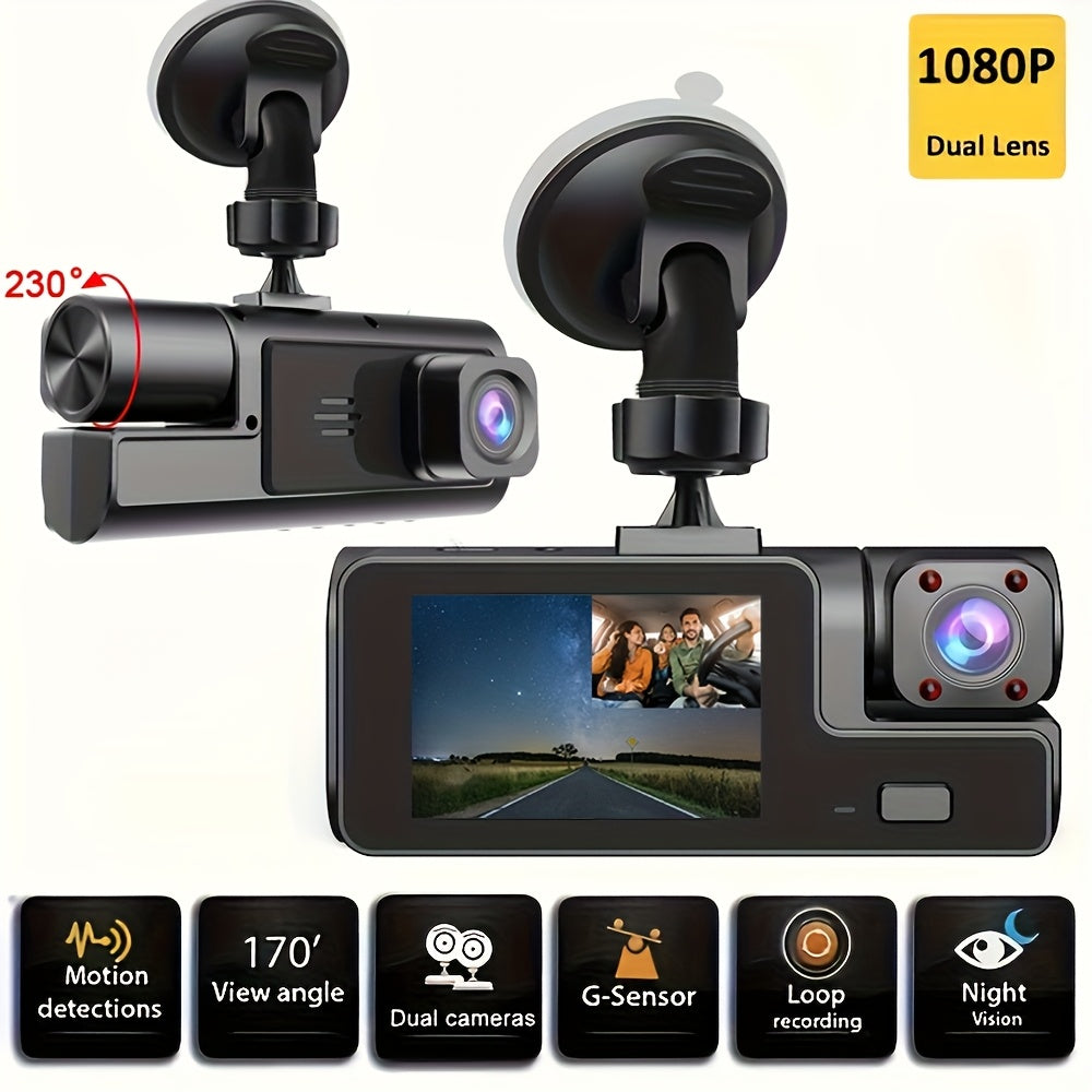 HD 1080P Front & Interior Dash Cam – Compact Car DVR with 170° Wide-Angle Lens, Night Vision, 24-Hour Parking Monitor, Loop Recording, G-Sensor – SD Card Not Included.