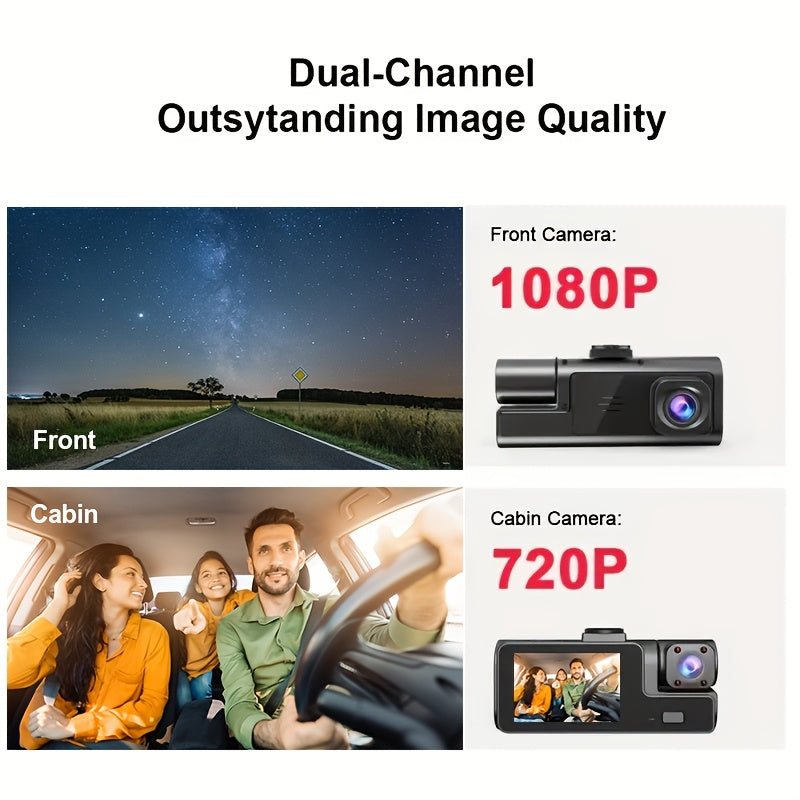 HD 1080P Front & Interior Dash Cam – Compact Car DVR with 170° Wide-Angle Lens, Night Vision, 24-Hour Parking Monitor, Loop Recording, G-Sensor – SD Card Not Included.
